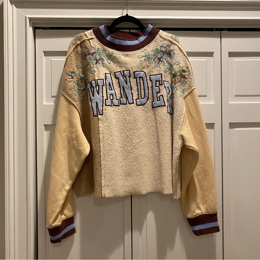 Free People Bali Day Dreams Wander Beaded Patchwork Crew Pullover Sweatshirt | M - Picture 7 of 9